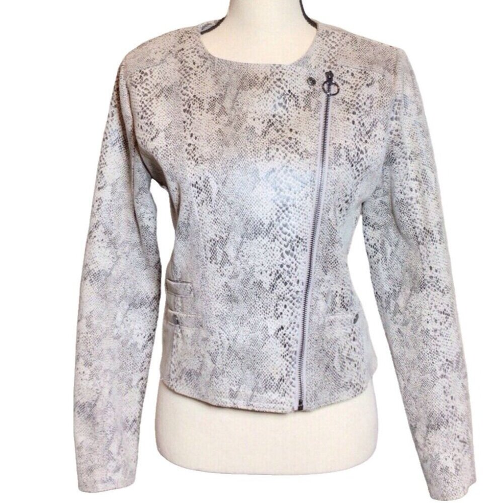 Haute Monde Snake Print Moto Jacket Sz L Full Zip Mob Wife Biker Grunge Trendy‎